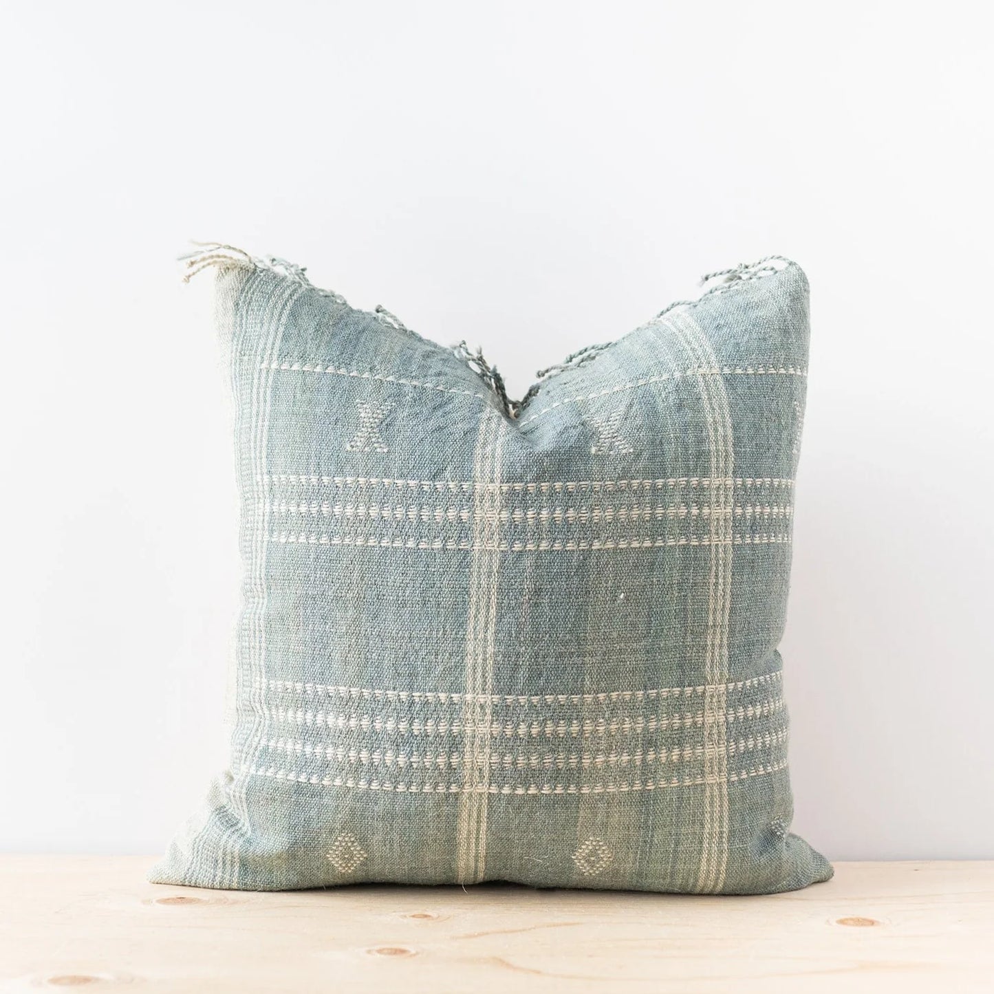 Sage Bhujodi Fringe Pillow Cover
