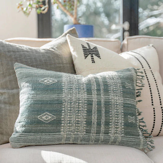 Sage Bhujodi Fringe Pillow Cover